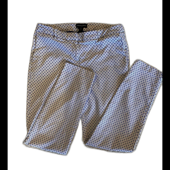 Cynthia Rowley Blue & White Pattern Stretchy Pants Size  10 Zip Front - Picture 1 of 12